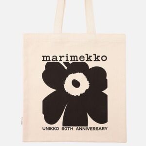 NWT Marimekko 60th Anniversary Unikko Canvas Tote Bag - Black & Cream